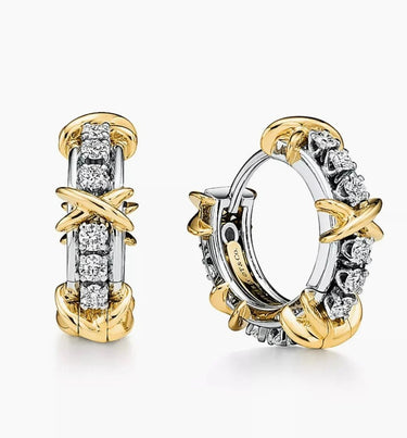 X-Motif Narrow Crystal Hoops-Earrings-Blizzm