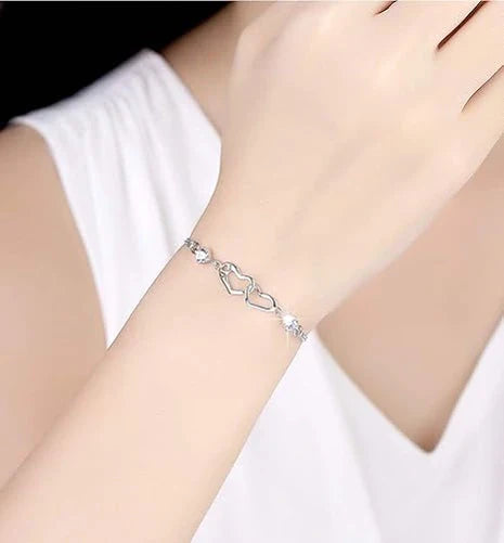 Fu Yu Double Heart Silver Bracelet
