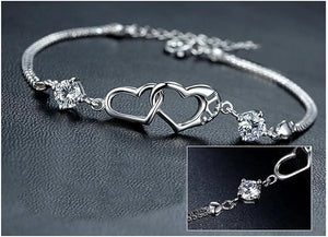 Fu Yu Double Heart Silver Bracelet