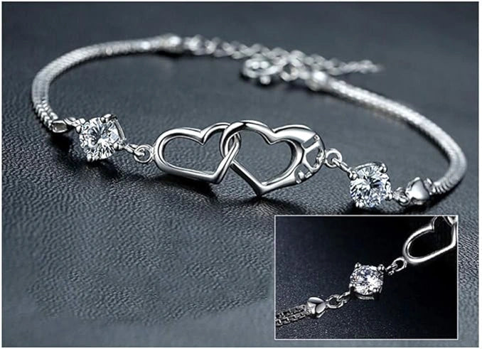 Fu Yu Double Heart Silver Bracelet