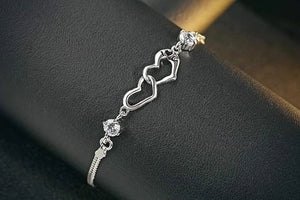 Fu Yu Double Heart Silver Bracelet