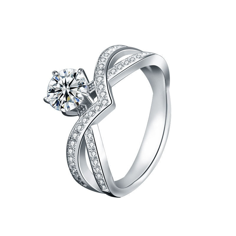 Crisscross Band Round Moissanite Ring
