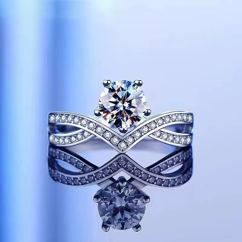 Crisscross Band Round Moissanite Ring