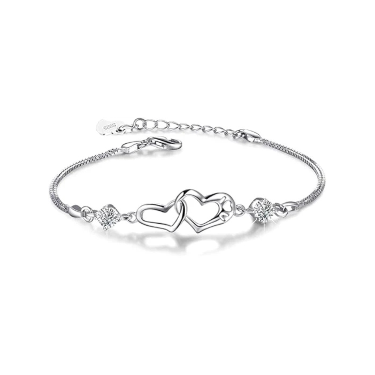 Fu Yu Double Heart Silver Moissanite Bracelet
