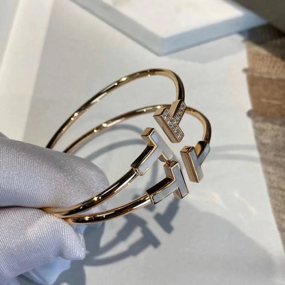 Mother of Pearl Wire Bangle-Bracelets-Blizzm