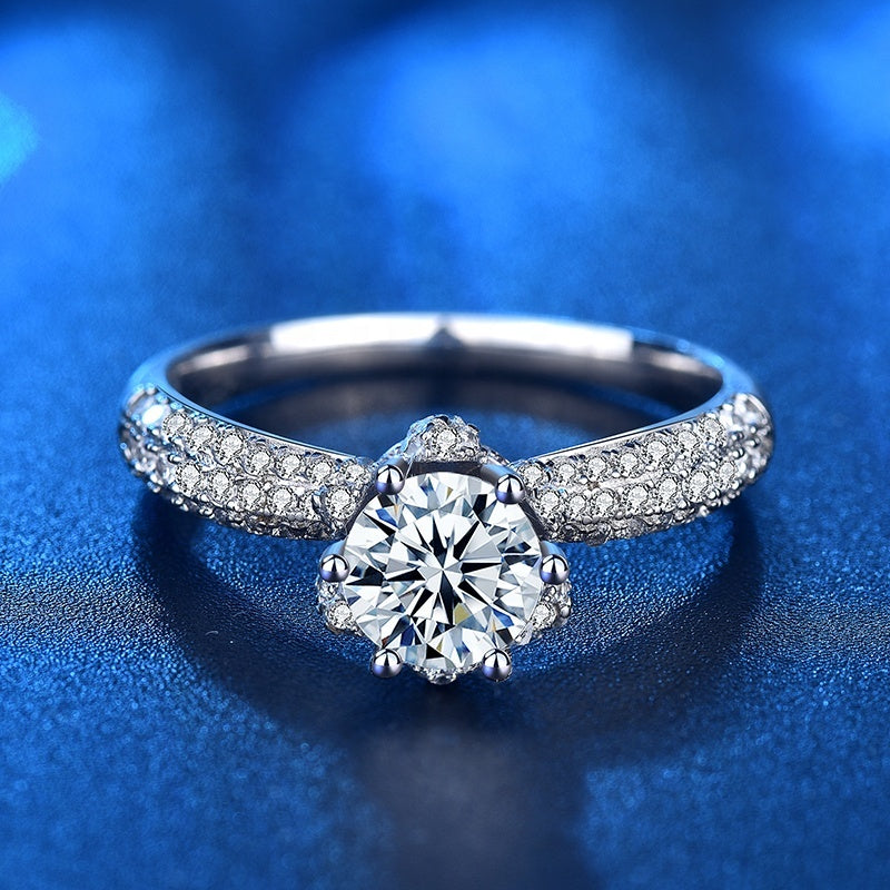 Pavé Crown Round Moissanite Ring