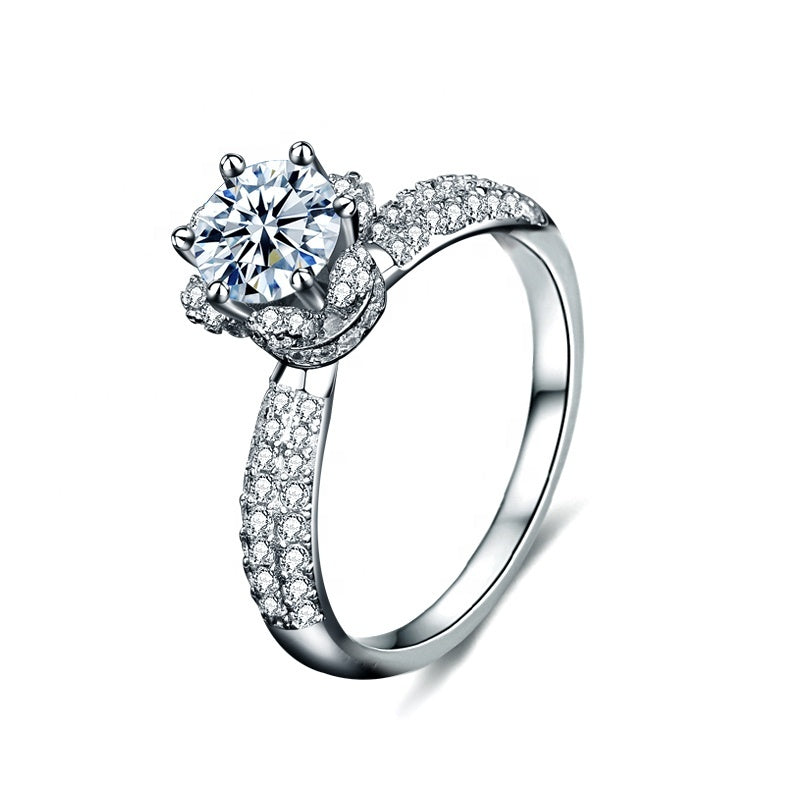 Pavé Crown Round Moissanite Ring