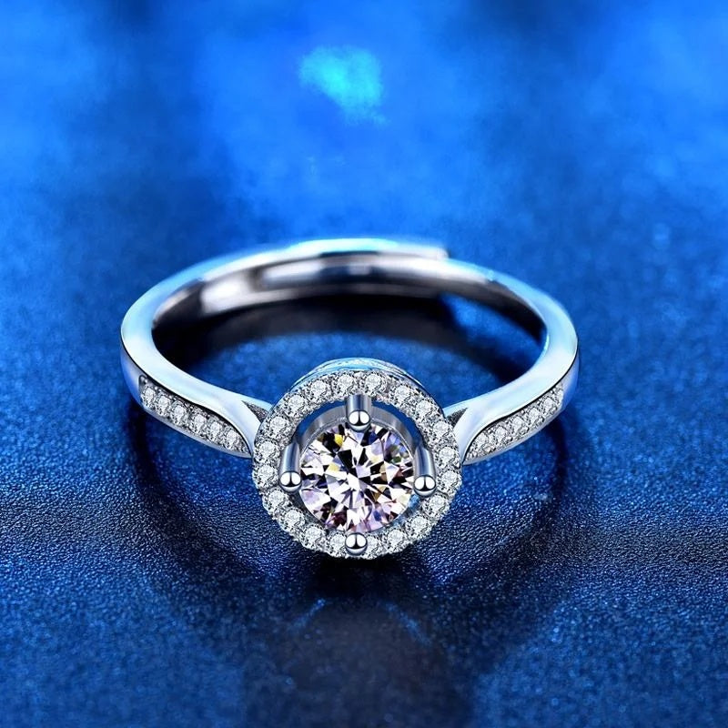 Round Halo Moissanite Diamond Ring