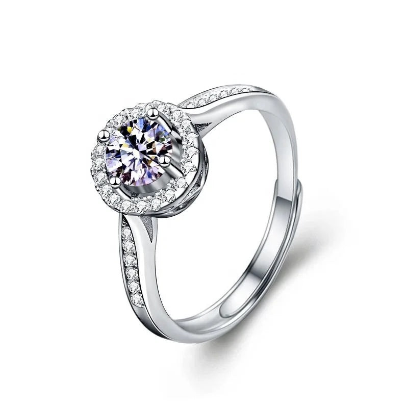 Round Halo Moissanite Diamond Ring