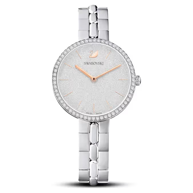 Silver Tone Stainless Steel Watch with Crystal Accents