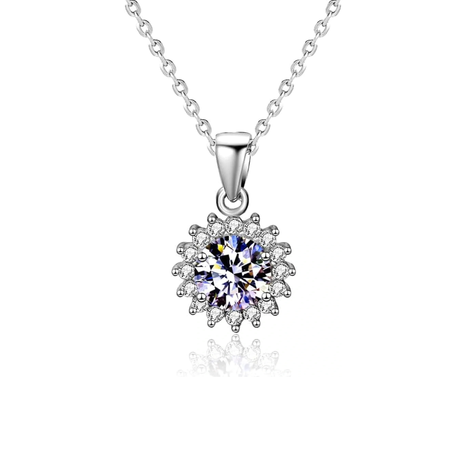 Moissanite Sunflower Silver Necklace