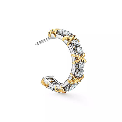 X-Motif Crystal Hoop Earrings-Earrings-Blizzm