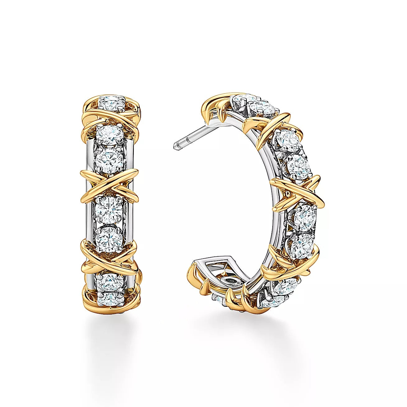 X-Motif Crystal Hoop Earrings-Earrings-Blizzm