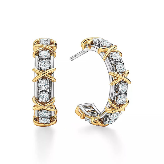 X-Motif Crystal Hoop Earrings-Earrings-Blizzm