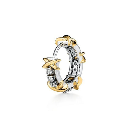 X-Motif Narrow Crystal Hoops-Earrings-Blizzm