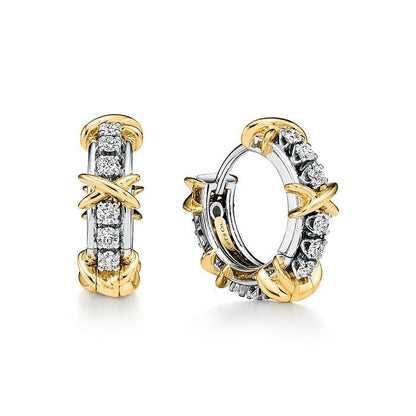 X-Motif Narrow Crystal Hoops-Earrings-Blizzm