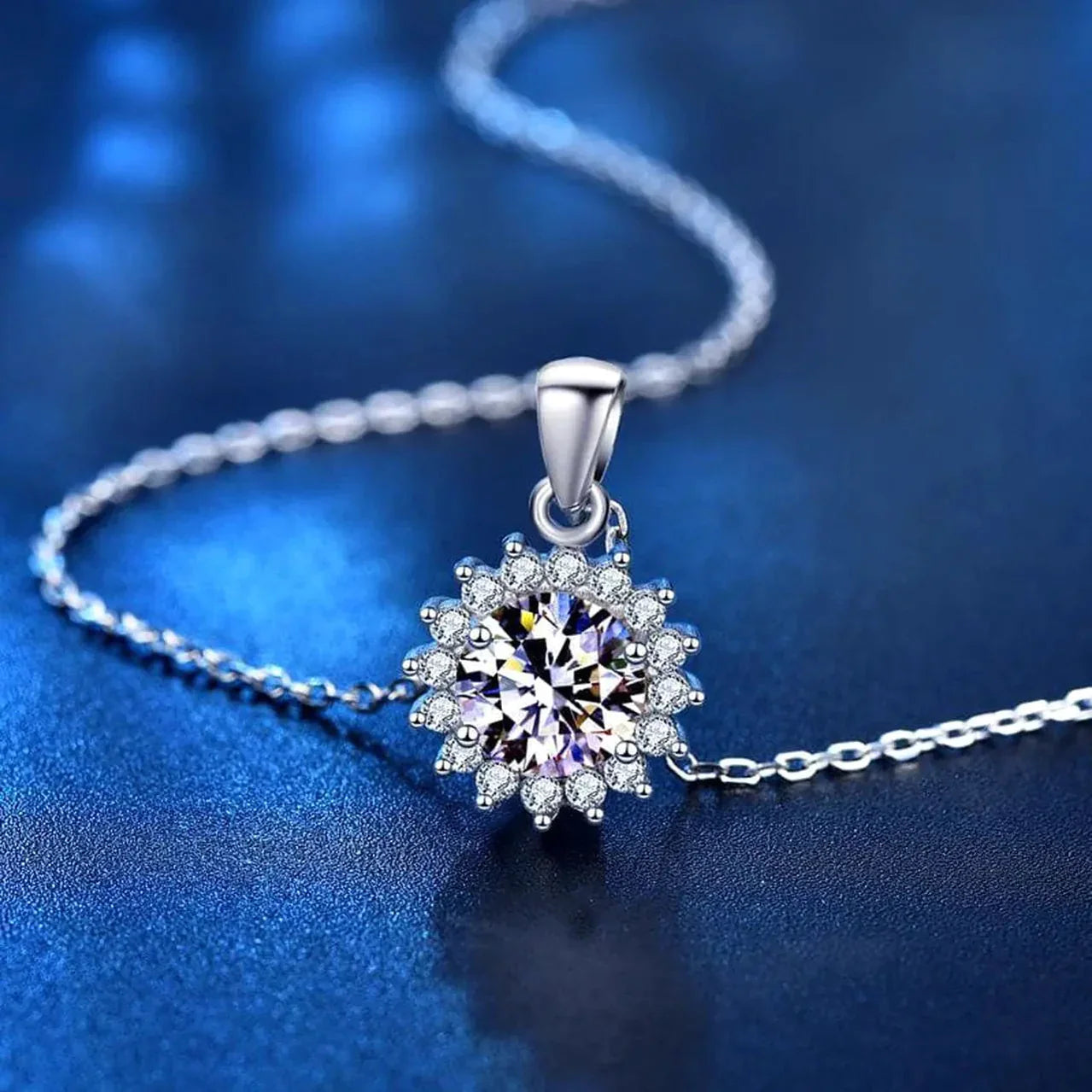 Moissanite Sunflower Silver Necklace