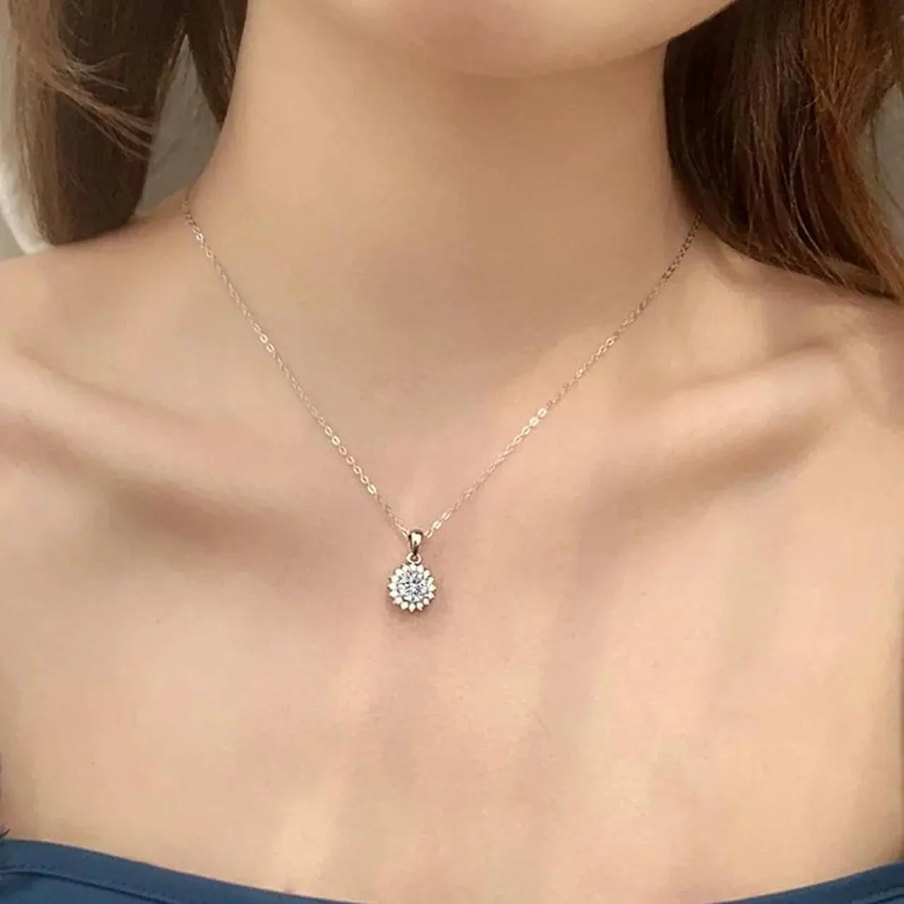 Moissanite Sunflower Silver Necklace