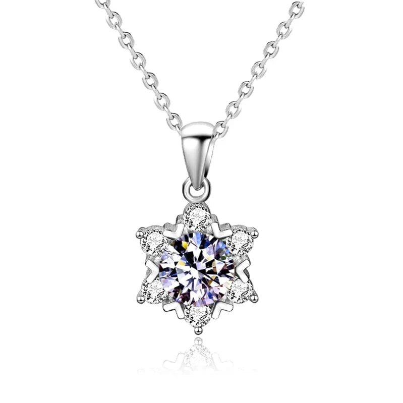 Moissanite Snowflake Silver Necklace