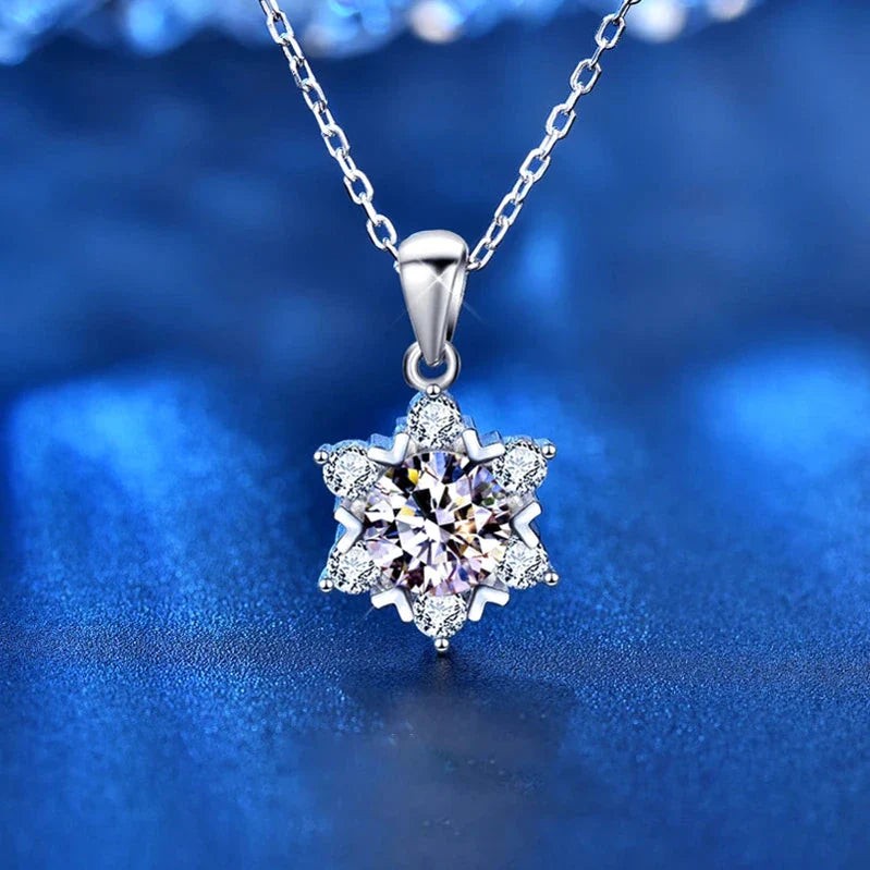 Moissanite Snowflake Silver Necklace