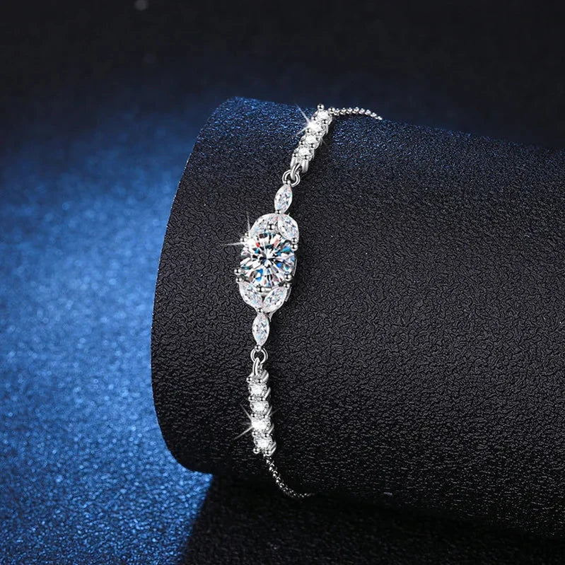Moissanite Star Blossom Silver Bracelet