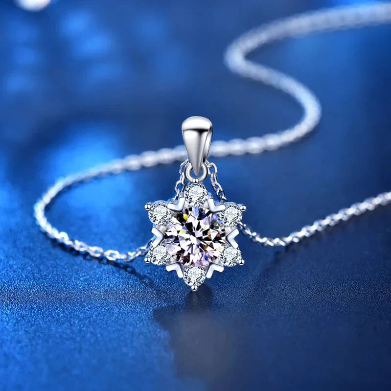 Moissanite Snowflake Silver Necklace
