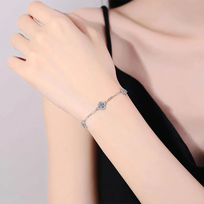 Moissanite Flower Chain Bracelet