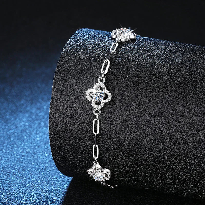 Moissanite Flower Chain Bracelet