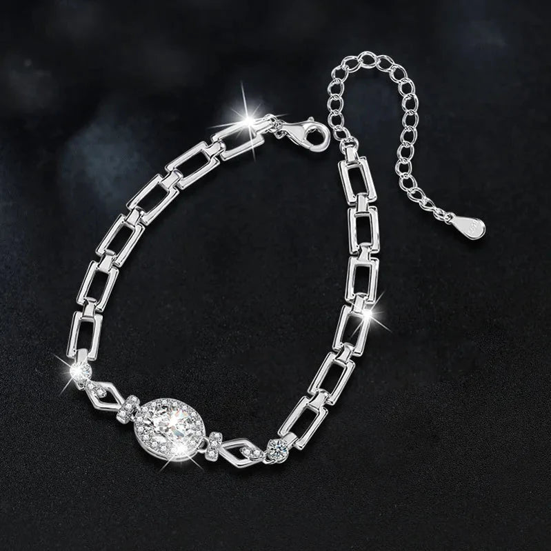 Oval Shaped Moissanite Silver Bracelet