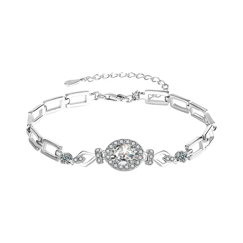 Oval Shaped Moissanite Silver Bracelet