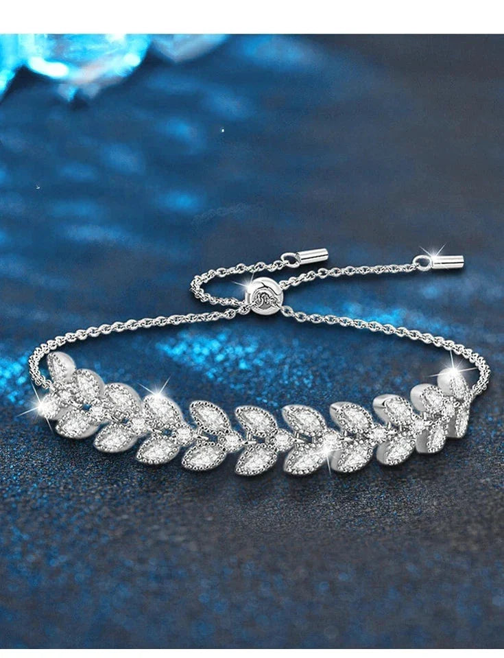 Sterling Silver Moissanite Leaves Bracelet